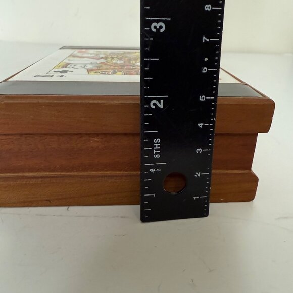 Wooden Playing Card Box Ceramic Tile King Queen Spades Vintage MCM Green Felt - Picture 10 of 16